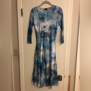 Komarov mid length multi blue color Dress Size Large.